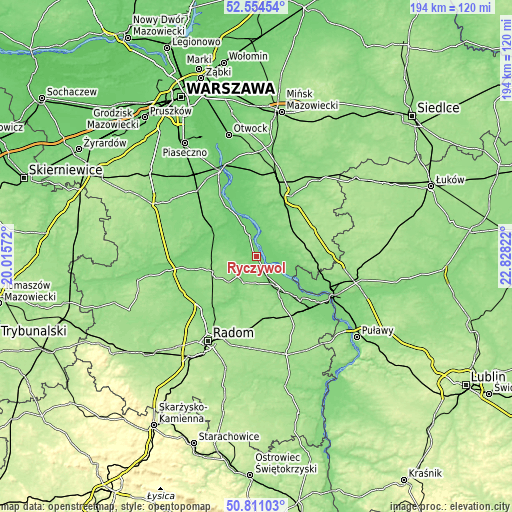 Topographic map of Ryczywół