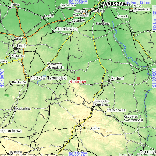 Topographic map of Rusinów