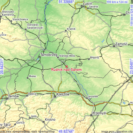 Topographic map of Rudnik nad Sanem