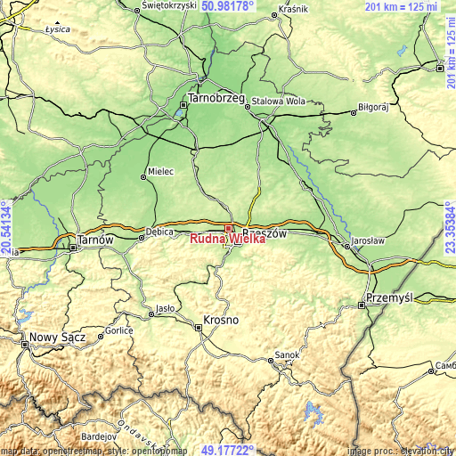 Topographic map of Rudna Wielka
