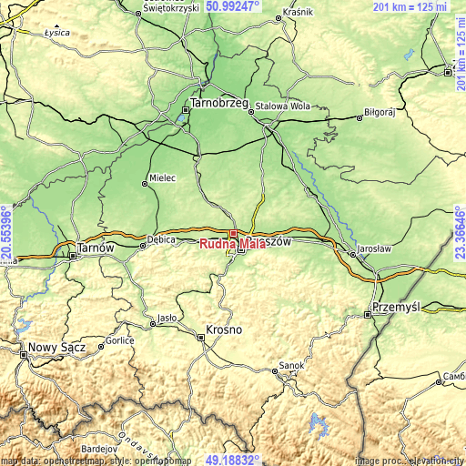 Topographic map of Rudna Mała