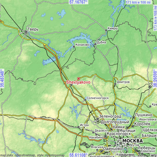 Topographic map of Shevlyakovo