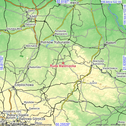 Topographic map of Ruda Maleniecka