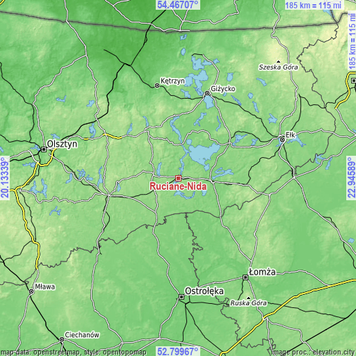 Topographic map of Ruciane-Nida