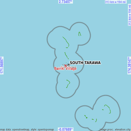 Topographic map of Bairiki Village