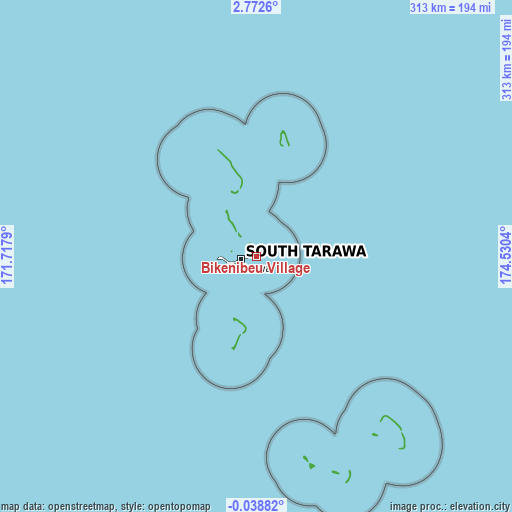 Topographic map of Bikenibeu Village