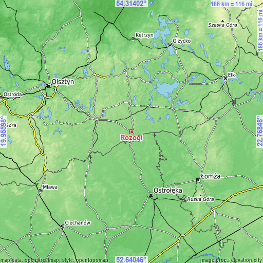 Topographic map of Rozogi