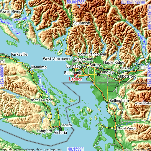 Topographic map of Ladner