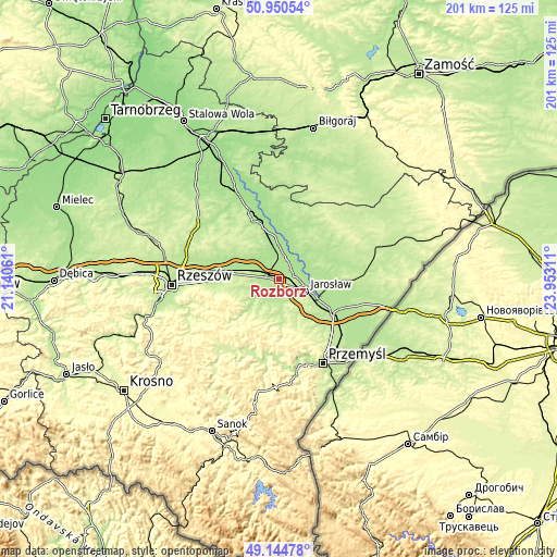 Topographic map of Rozbórz
