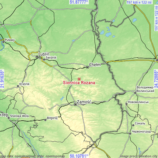 Topographic map of Siennica Różana
