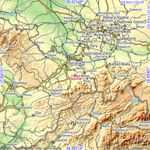 Topographic map of Lučina