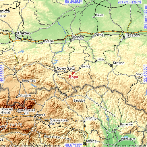 Topographic map of Ropa