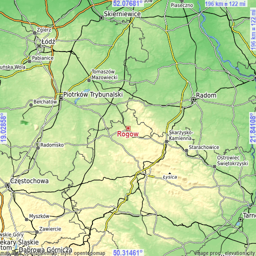 Topographic map of Rogów