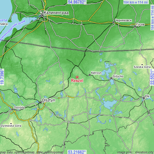 Topographic map of Reszel