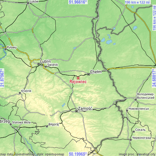 Topographic map of Rejowiec