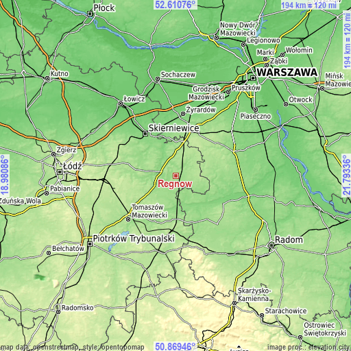 Topographic map of Regnów