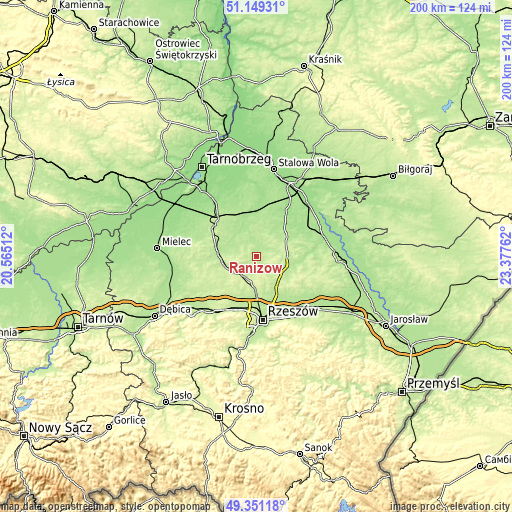 Topographic map of Raniżów