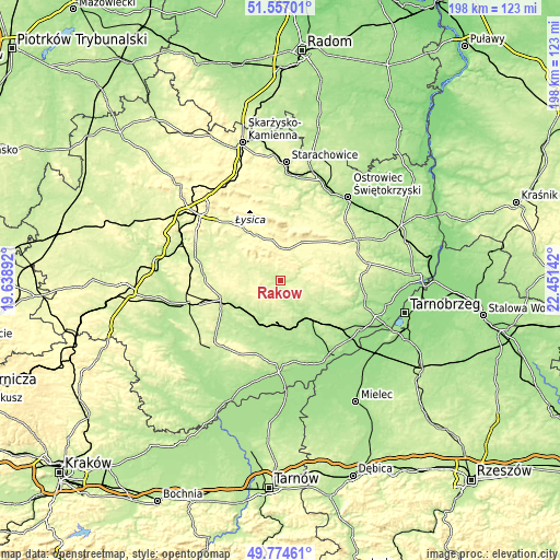 Topographic map of Raków