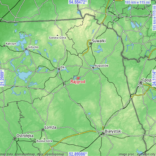 Topographic map of Rajgród