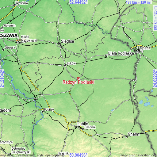 Topographic map of Radzyń Podlaski