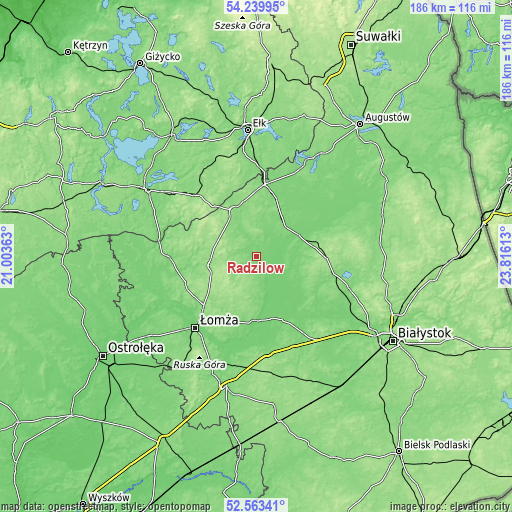 Topographic map of Radziłów