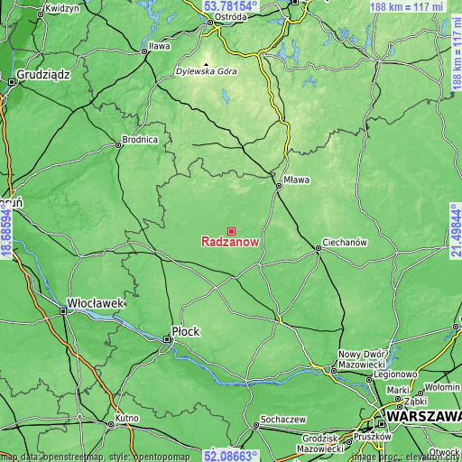 Topographic map of Radzanów