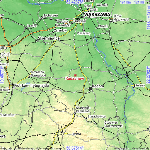 Topographic map of Radzanów