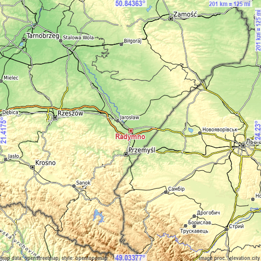 Topographic map of Radymno