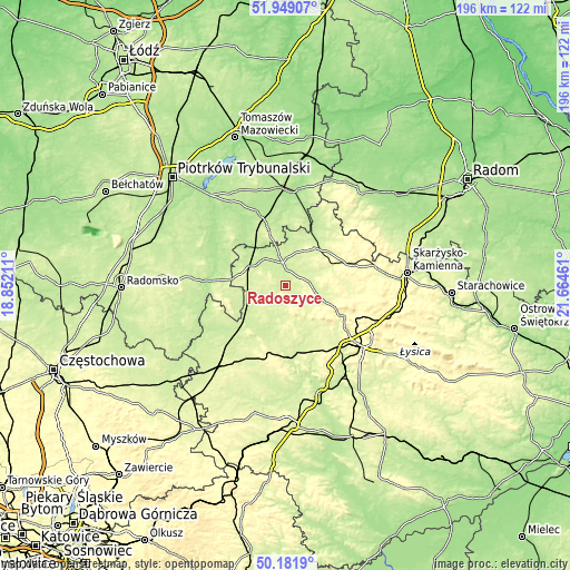 Topographic map of Radoszyce