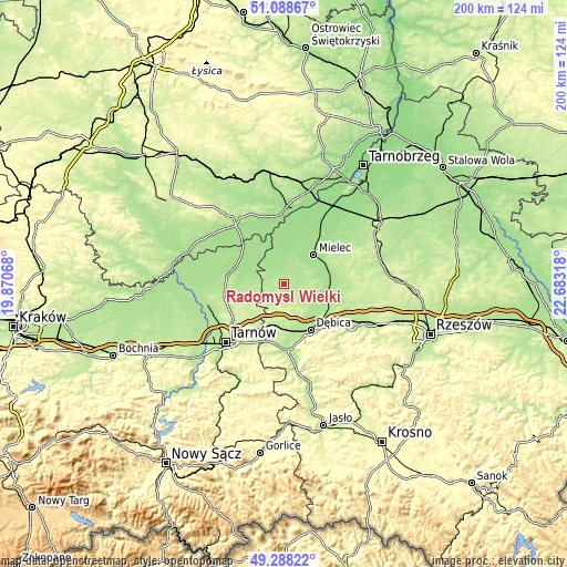 Topographic map of Radomyśl Wielki