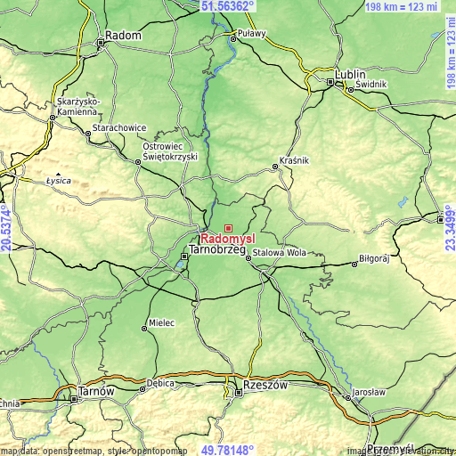Topographic map of Radomyśl