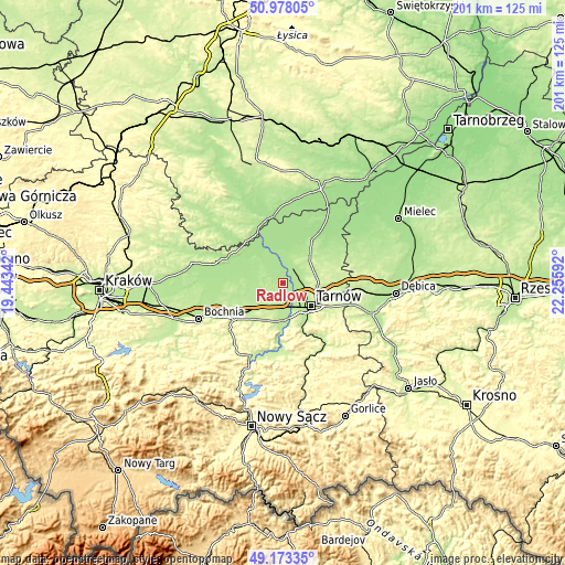 Topographic map of Radłów