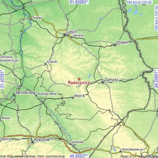 Topographic map of Radecznica