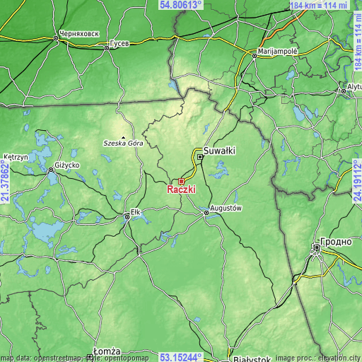 Topographic map of Raczki