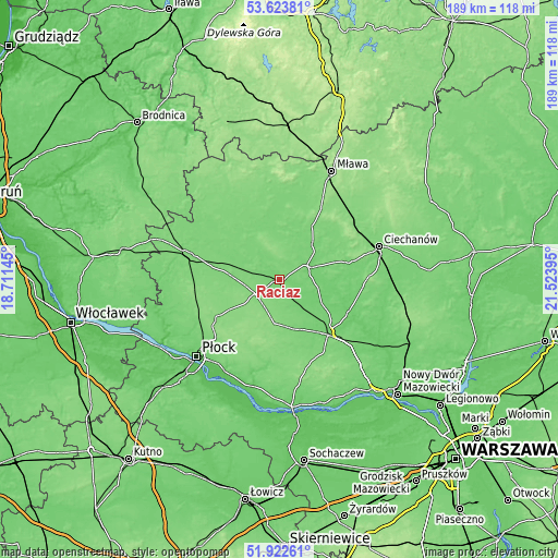 Topographic map of Raciąż