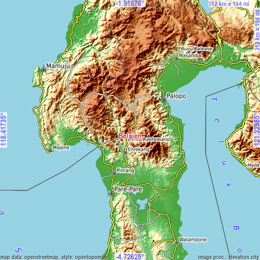 Topographic map of Belajen