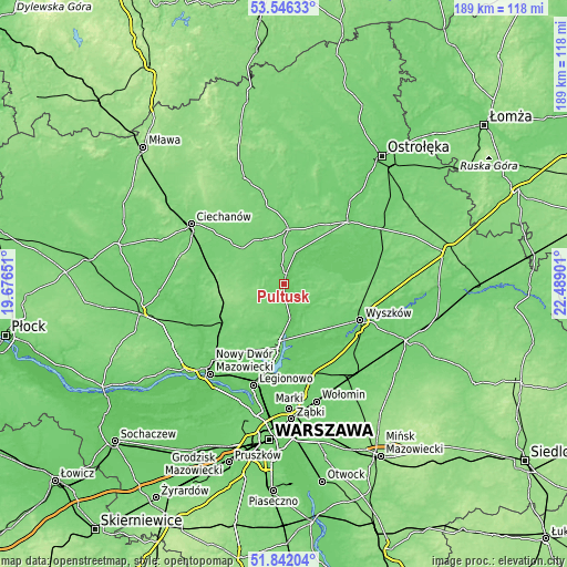 Topographic map of Pułtusk