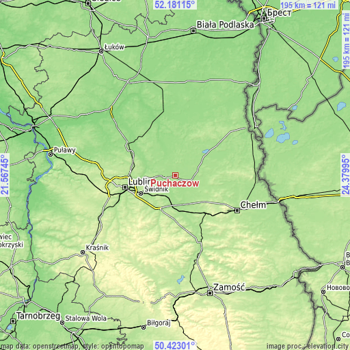 Topographic map of Puchaczów