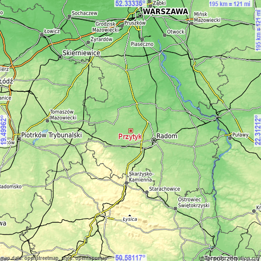 Topographic map of Przytyk