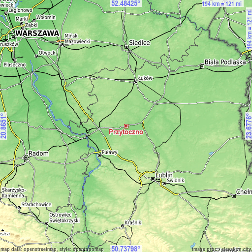 Topographic map of Przytoczno