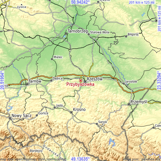 Topographic map of Przybyszówka