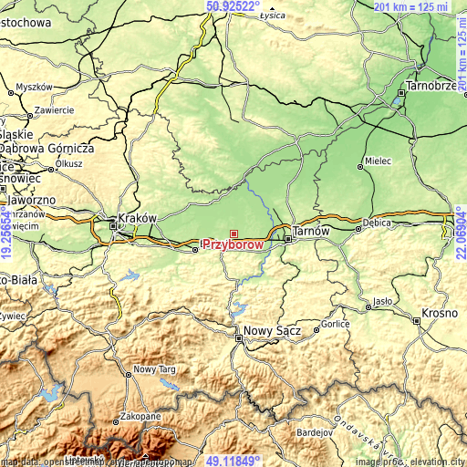 Topographic map of Przyborów