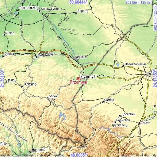 Topographic map of Przemyśl