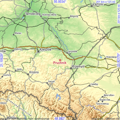 Topographic map of Pruchnik