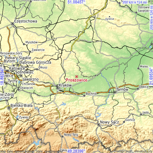 Topographic map of Proszowice