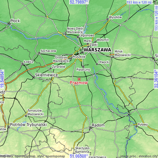 Topographic map of Prażmów