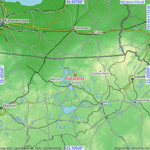 Topographic map of Pozezdrze