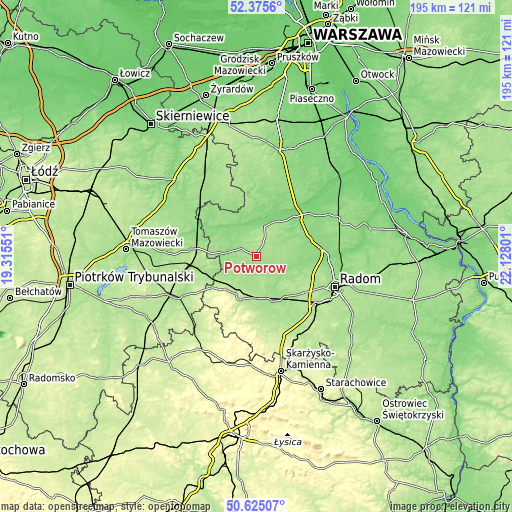 Topographic map of Potworów