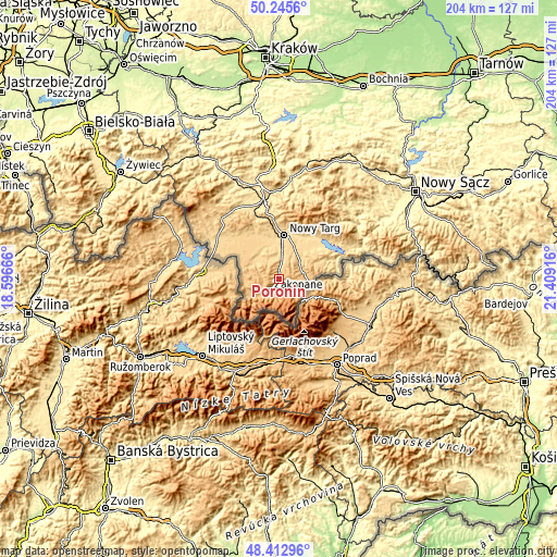 Topographic map of Poronin