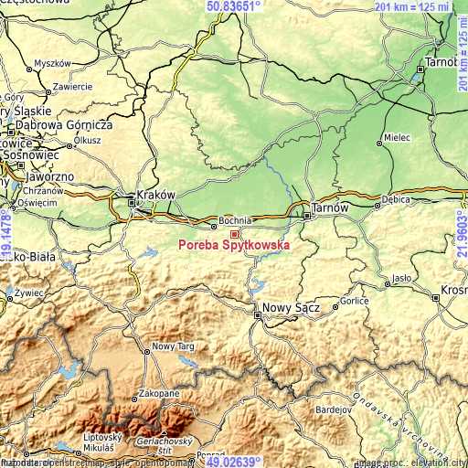 Topographic map of Poręba Spytkowska